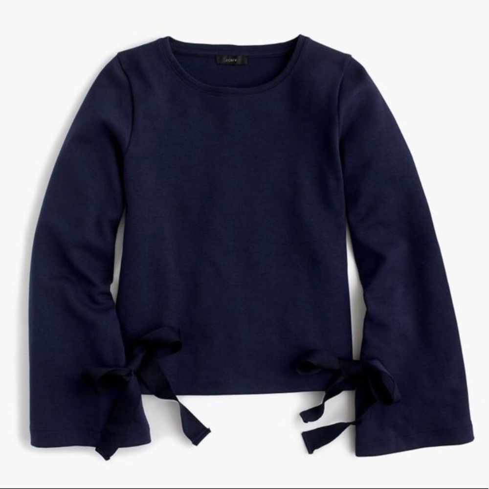 NEW J.CREW navy sweatshirt with pretty tie sleeves